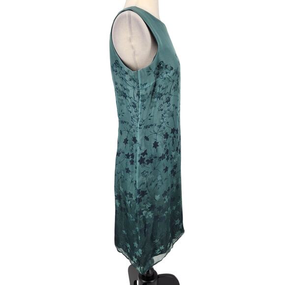 Casual Corner Silk Dress – Teal Sleeveless Sheath with Gradient Floral Print - Picture 6 of 9